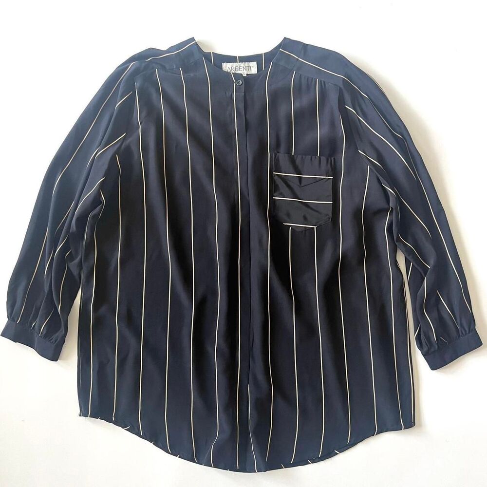 Women's Argenti Plus vintage silk black and gold striped plus-size blouse